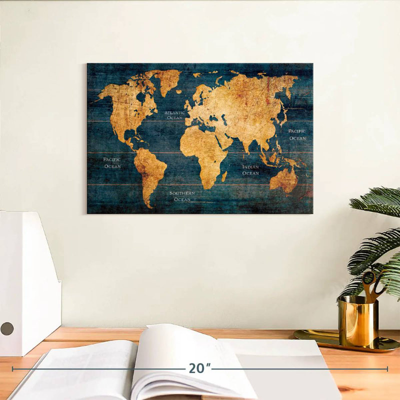 Océan rustique de la carte du monde, H 8 po x l 12 po