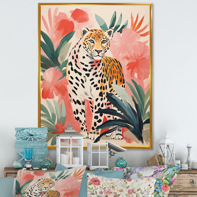Art mural léopard vert et rose dans la jungle II - léopard / guépard