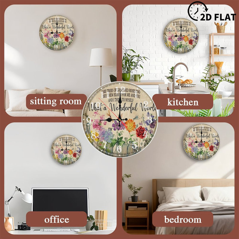 Horloge murale en bois 10 po, mouvement silencieux, à piles (piles AA non incluses), décor artistique, parfait pour les décorations