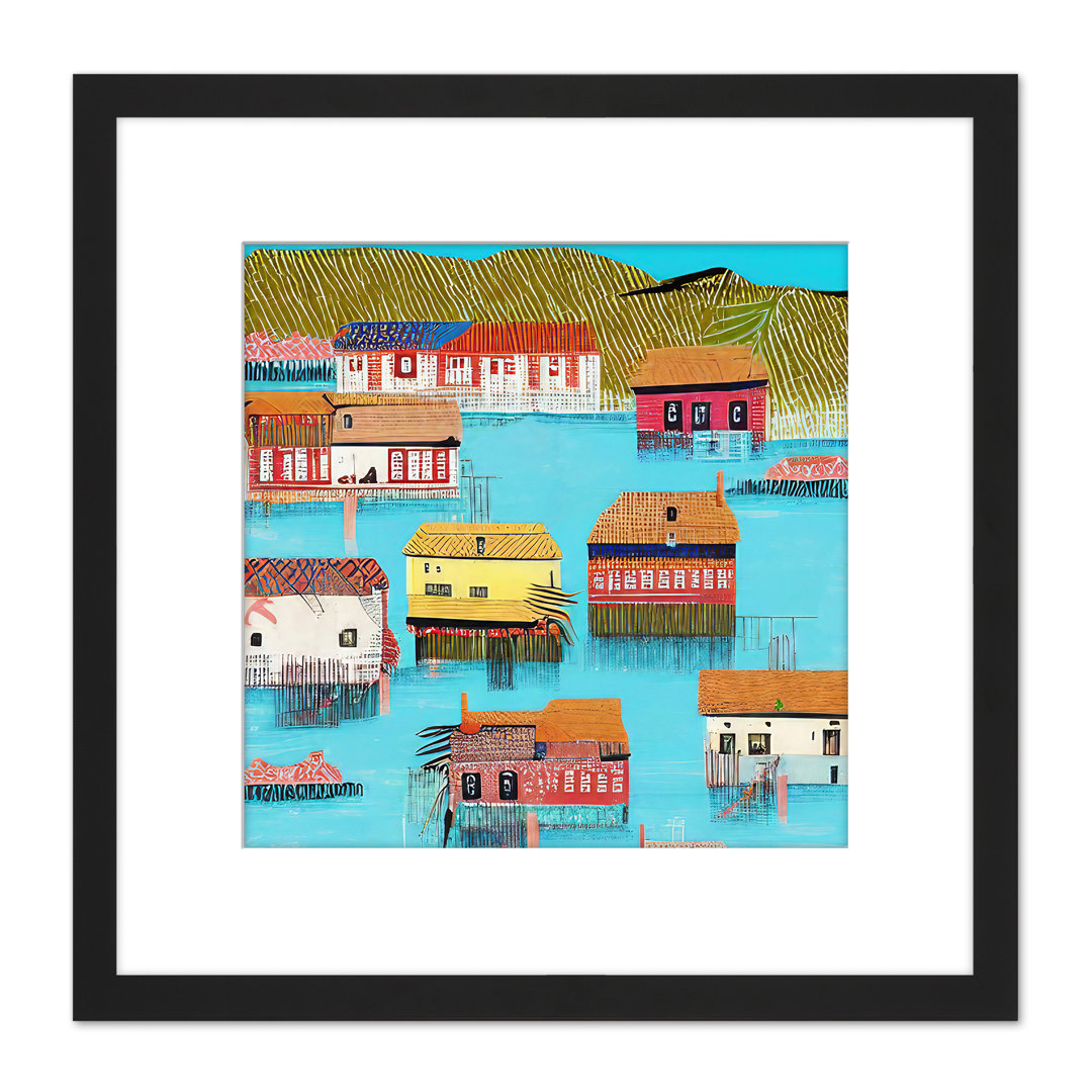 Polynesian Fishing Village Houses Folk Art - Single Picture Frame Print