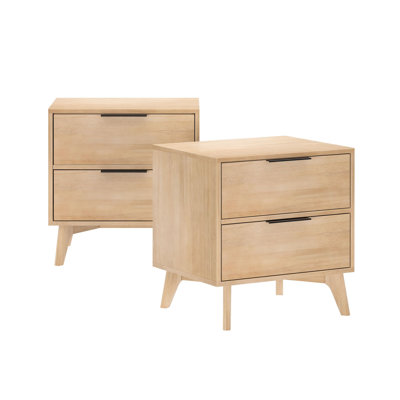 Haven 2 Drawer Nightstand (2 pack), Blonde with Black Handle