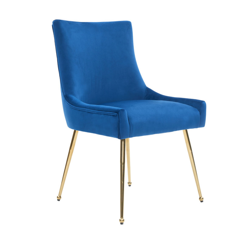 85cm H Tufted Upholstered Metal Upholstered Back Side Chair, Blue