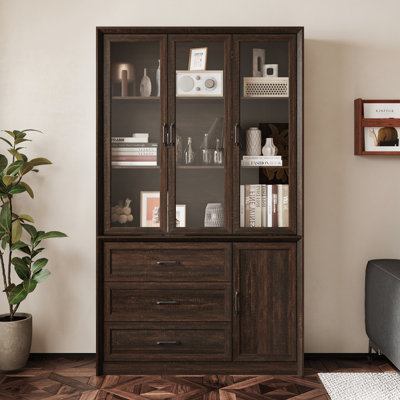 80'' H X 47.4'' W 3-Drawer Display Bookcase With Glass Doors