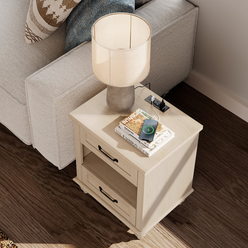 Table de chevet 2 tiroirs Scarlett, Beige, Individuel