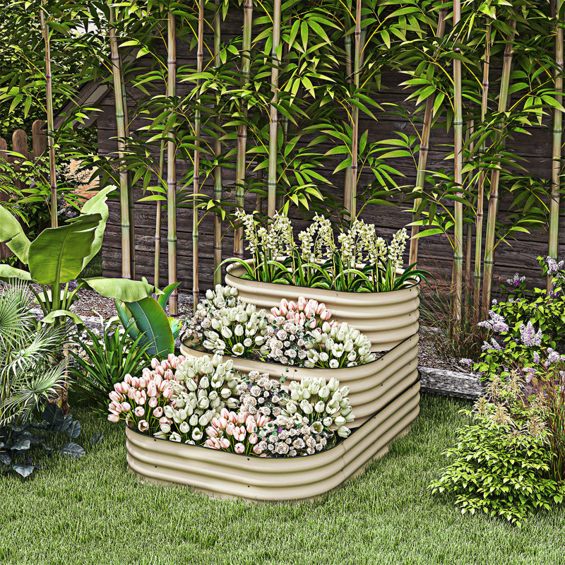 3-Tier Galvanized Steel Raised Garden Bed Kit 3 Combining Planter Boxes, White