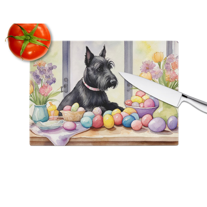 Decorating Easter Scottish Terrier Glass Cutting Board