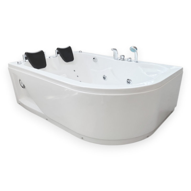HAVANA 67" x 45" 2-Person White Corner Whirlpool Bathtub with Heater & 15 Jets