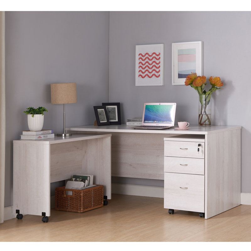 Bureau de style Mid-Century en chêne blanc avec quatre roulettes et dossier