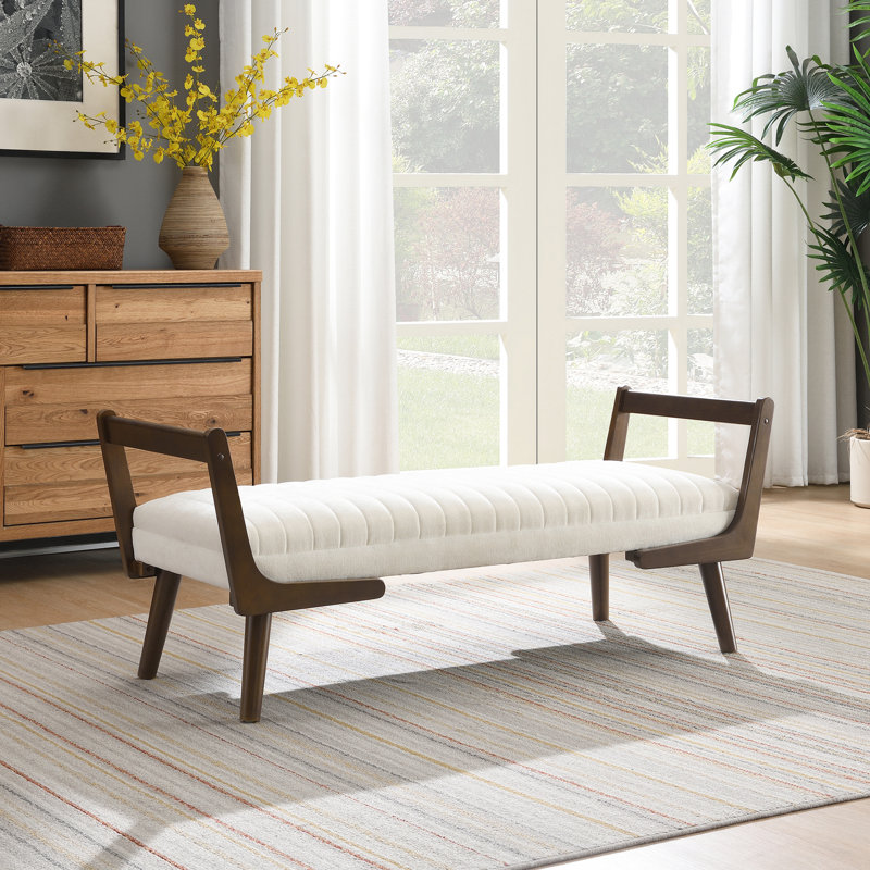 Banc de style Mid-Century de 52 po avec accents et chenille douce, idéal pour les tabourets de repose-pieds modernes de 52 pouces, coussin en mousse haute densité, tissu de chenille beige