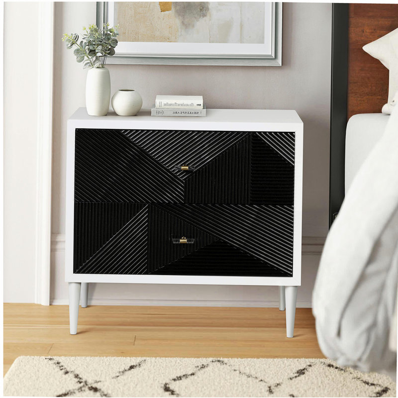Armoire de chevet décorative blanche et noire avec 2 tiroirs