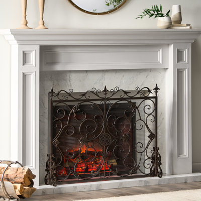Appreciated Iron Fireplace Screen - Ornate Detailing, For Black & Gold Central Work, To Black/Gold