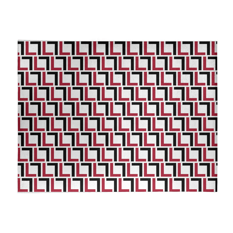 Tapis géométrique rouge / noir / blanc, Rectangle 9 pi x 12 pi