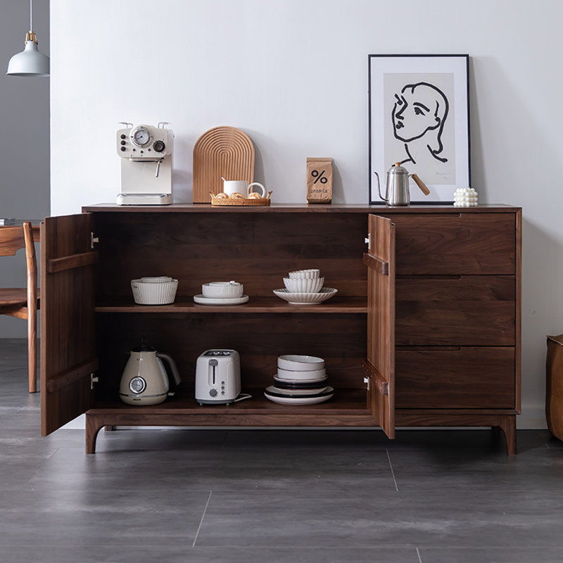 Buffet multifonctionnel en bois de noyer noir, H 35,43 po x l 70,86 po x P 15,74 po