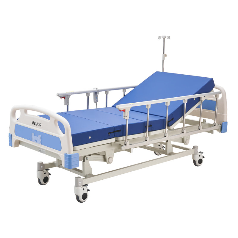 Lit d'hôpital électrique complet de qualité supérieure 3 fonctions, lit médical électrique avec dossier ICU, repose-jambes et réglage de la hauteur, roulettes verrouillables de 5 po, matelas haute densité pour hôpital à domicile, chargement de 550 lb