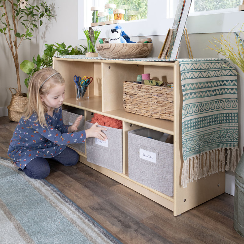Natural Birch 2-Shelf Kids Storage Unit with Bins