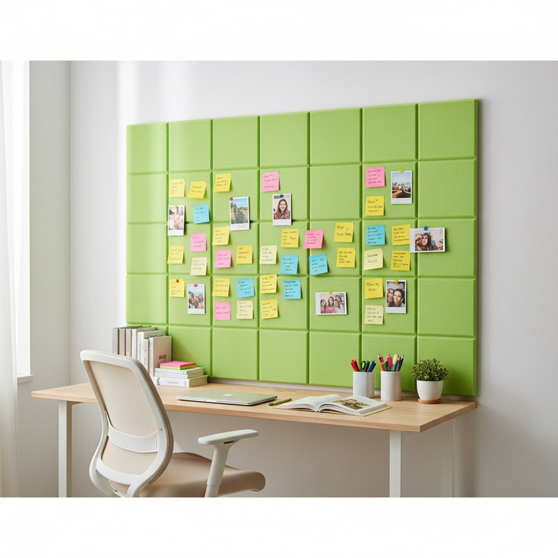 1 Panel Felt Nine Grid Background Wall Diy Jigsaw Photo Wall Message Board School Bedroom Living Room Wall Decor 30X30Cm/11.81In, Green
