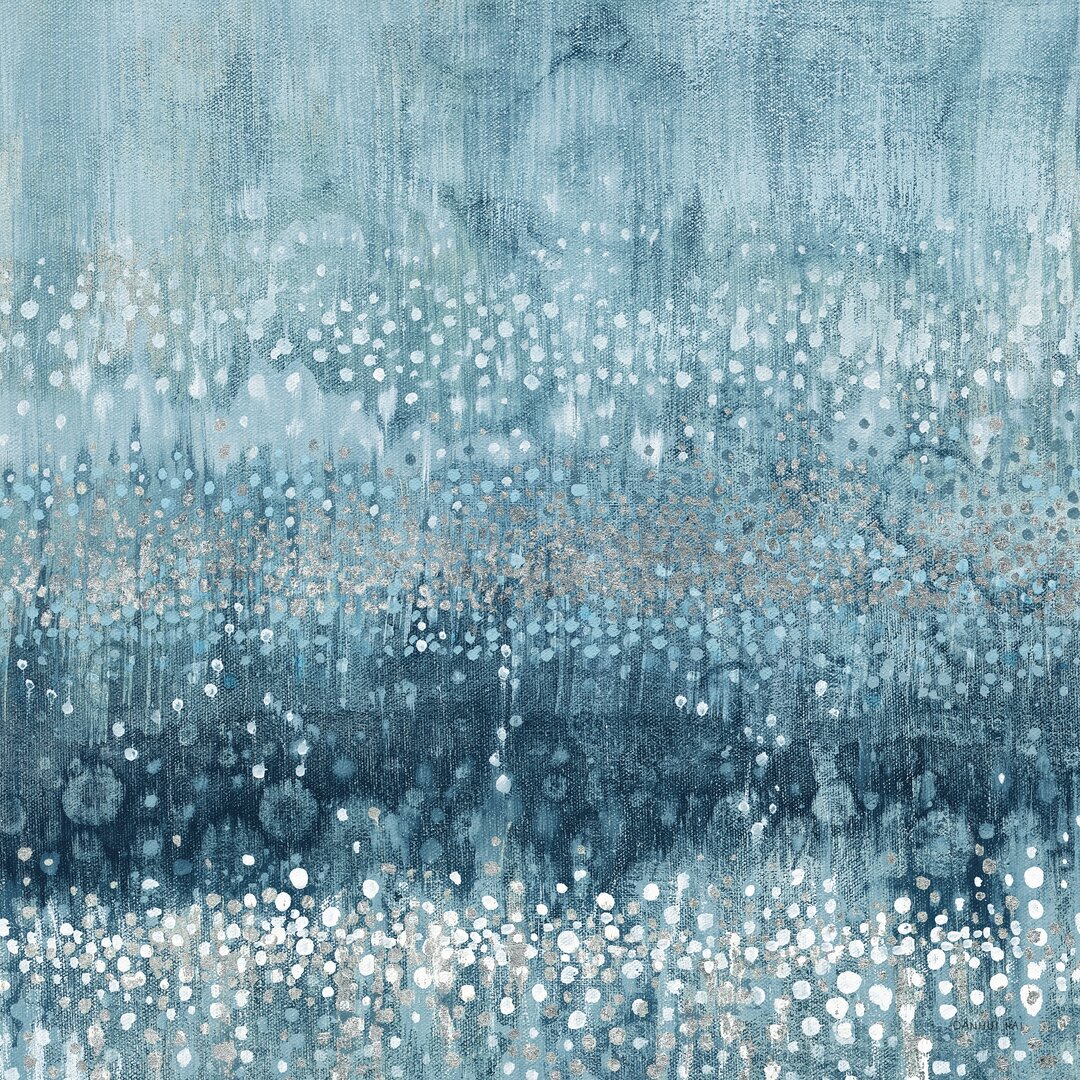 Leinwandbild Rain Abstract III Blue Silver Crop