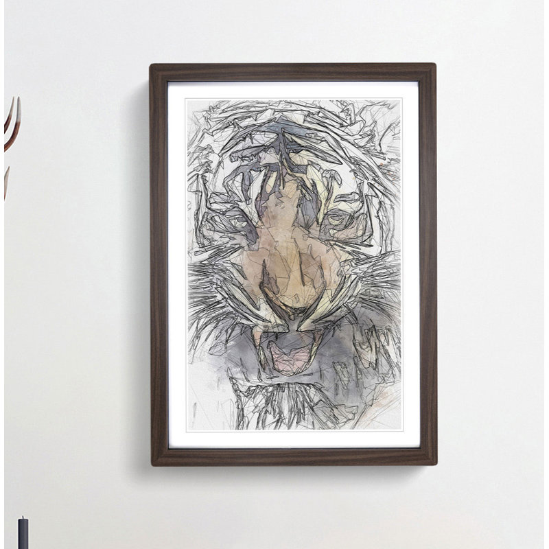 Prowling Tiger in Abstract - Framed Print, 76cm H x 50cm W x 2cm D, Walnut