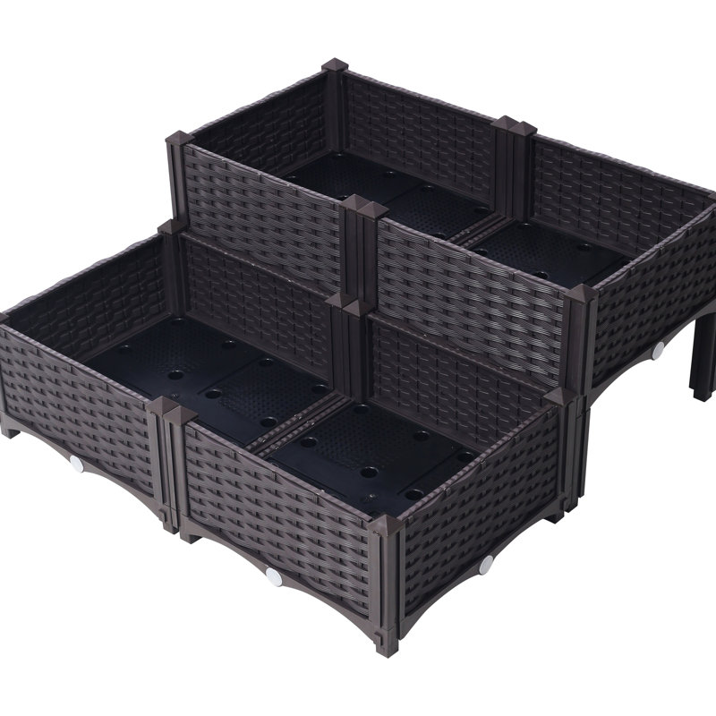 Brown Self-Watering Raised Herb Bed For Balconies - 4 Piece Polypropylene Made Drainage Function Simple Assembly Garden Box With Legs Outdoor Spaces Good Easy Installation