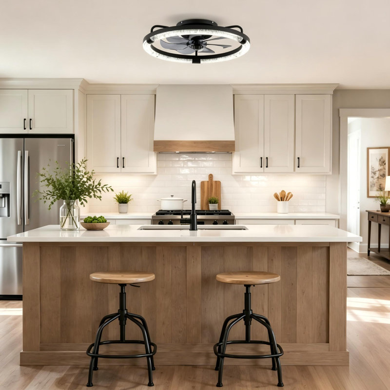 20" Modern Black LED Ceiling Fan Light, Matte Black