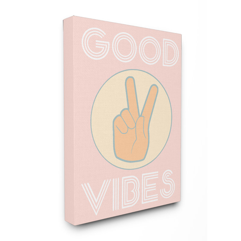 «Good Vibes Peace Hand Pink» par Daphne Polselli - impression d'art textuel, Toile tendue, H 20 po x l 16 po x 1,5 po