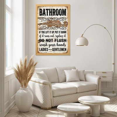 Ensemble de 1 salle de bain avec motif en bois rustique et typographie rétro sur toile tendue, impression sur toile