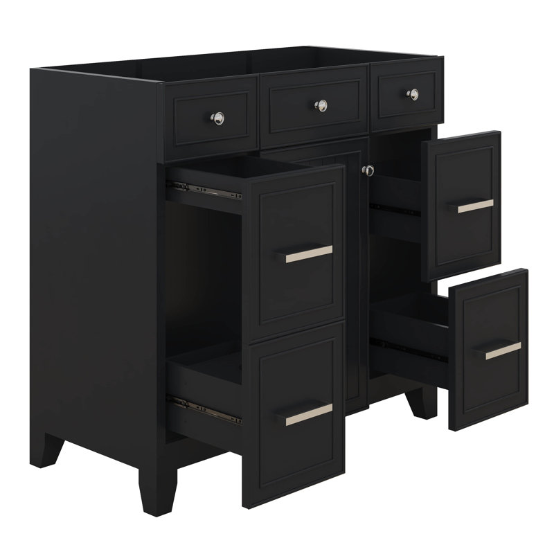 Meuble-lavabo de 36 po sans lavabo, armoire de salle de bain autoportante en bois avec une armoire et trois tiroirs pour la salle de bain