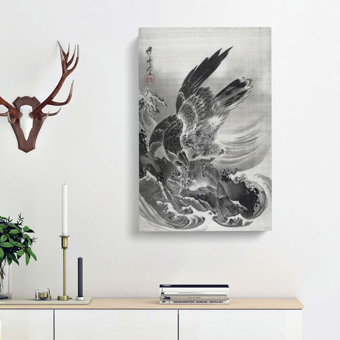Eagle Attacking Fish by Kawanabe Kyosai - Wrapped Canvas