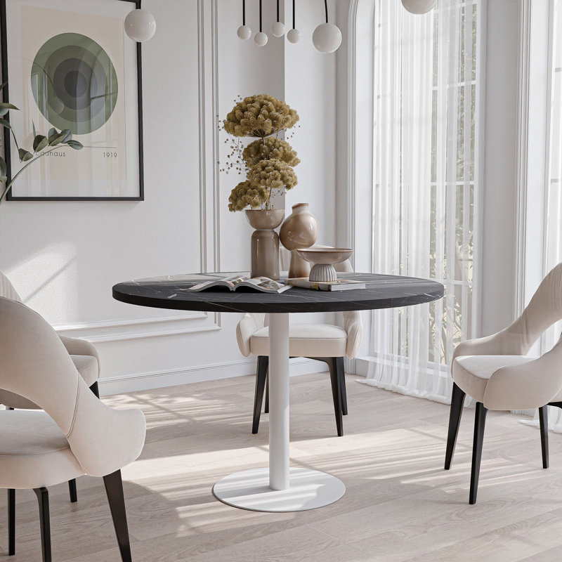Extendable Round Dining Table, Grigia Pietra, Black