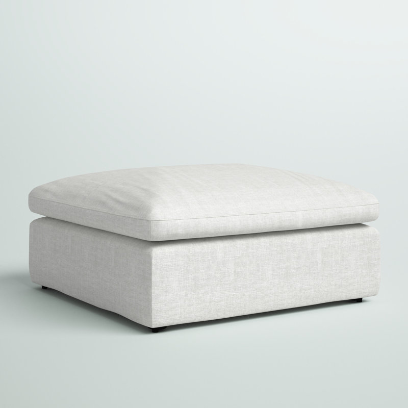 Sachel Upholstered Ottoman, Cream Linen Textured Fabric