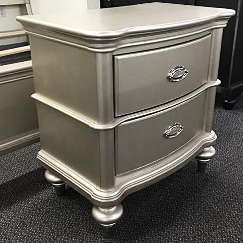Antique Silver 2 Nightstand For Bedroom - Pine And Piece Storage Solution &