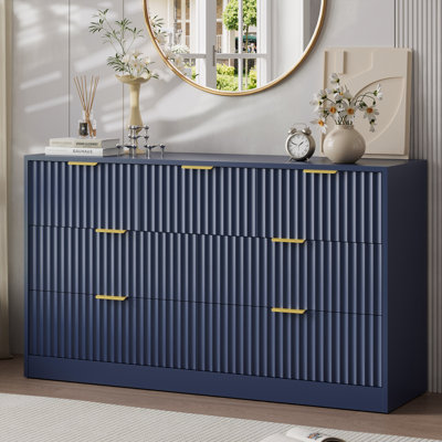 Commode cannelée pour chambre à coucher avec 7 tiroirs, commode moderne de 55 po de largeur avec poignée en métal