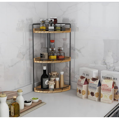 3-Tier Corner Bathroom Organizer Countertop For Storage,Vanity Tray,Wood Counter Organizer,