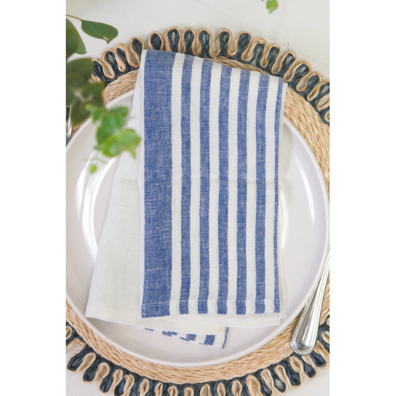 Brittany Square Napkin, White/Blue