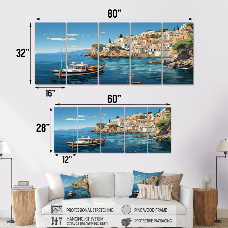 Art mural 5 pièces Capri, H 28 po x l 60 po