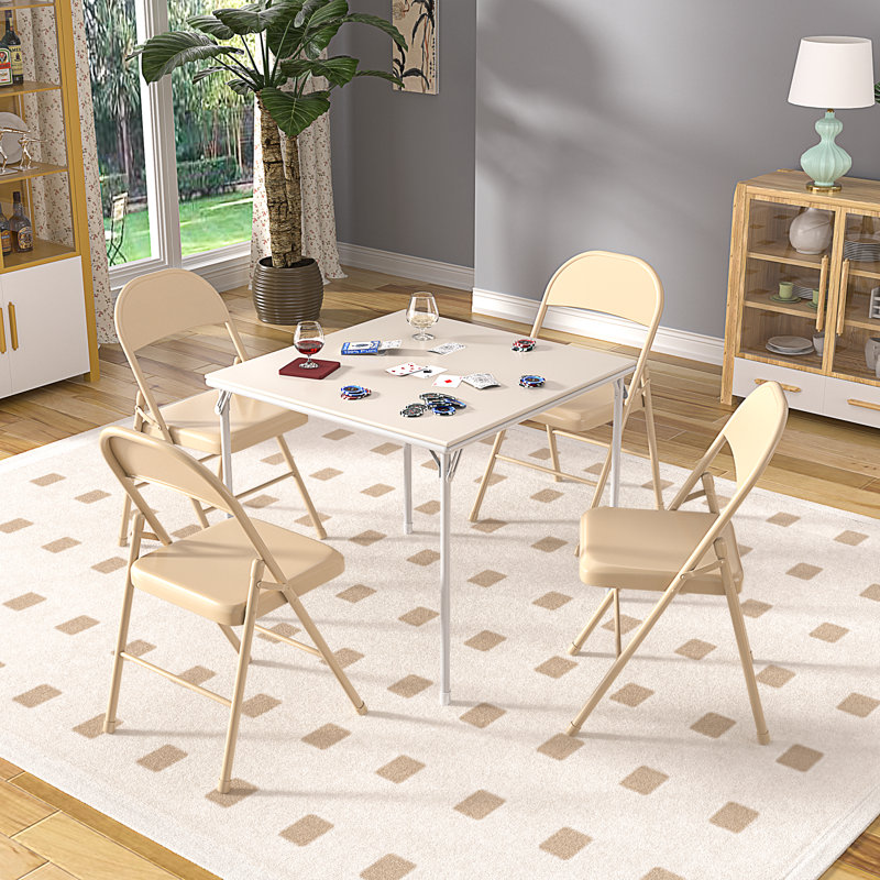 Table pliante portative en plastique 33,8 po avec 4 chaises, Beige