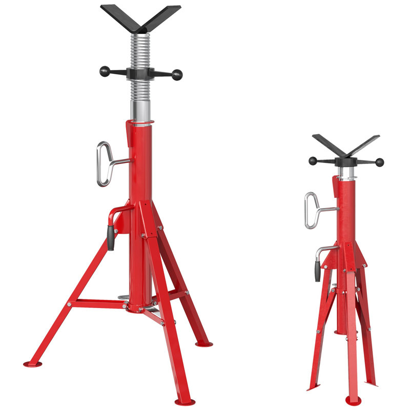 Heavy Duty V-Head Pipe Jack Stand - Adjustable Height 20-37 Inches - 2500 lbs Capacity - Fits 1/2" to 12" Pipes - Robust Folding Steel Construction