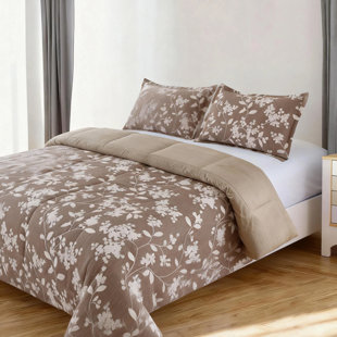 2 Pieces Wonderful Reversible Comforter Sets Twin Size, Khaki Floral Bedding Set, Soft And Breathable Quilt Set For All Seasons, Suitable For Bedroom, Guest Room, Bed In A Bag With 1 Flowers Comforter And 1 Pillowcase
