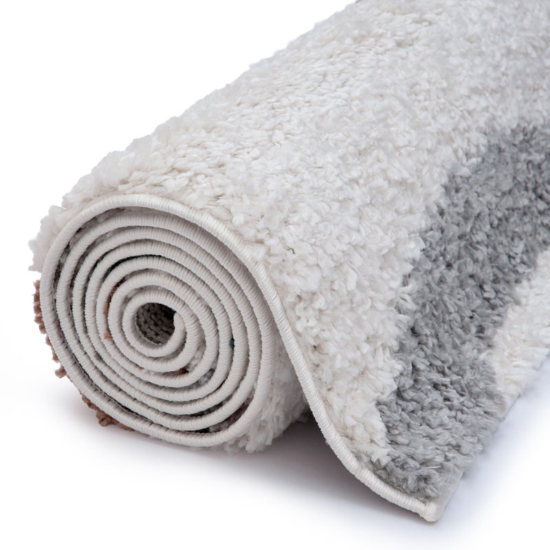 Moodi Modern Shaggy Area Rug Abstract Wavy Line Design, Rectangle 120 x 170 cm, Off-White/Multicolour