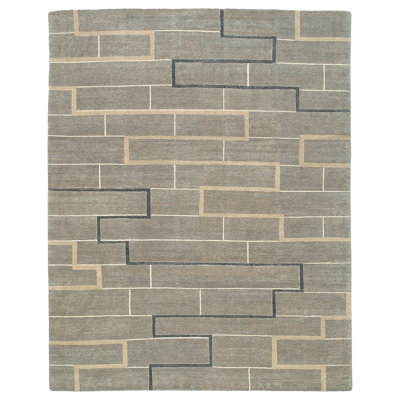 Wool Geometric Area Rug in Gray/Neutral/Taupe