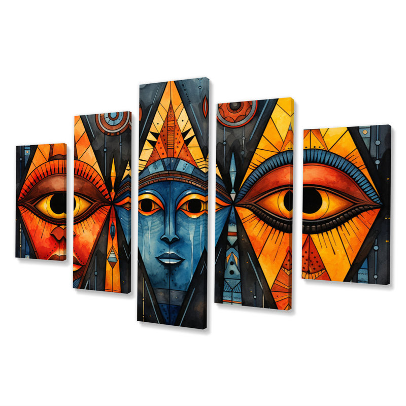 Motif tribal africain II - reproduction d'art mural africain - 5 panneaux