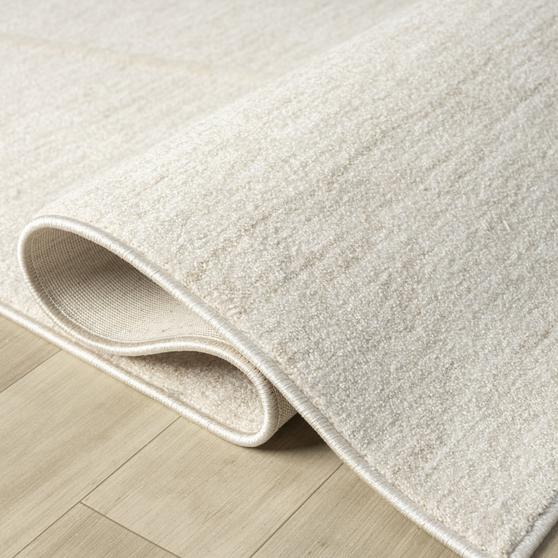 Abstract Modern High-Low/Carved Polyester Area Rug, Cream, Rectangle 10' x 14'1"