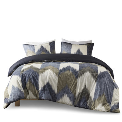 Navy Printed Comforter Mini - Full/Queen, Cotton With Fill, , 2 Shams For A Tranquil Adventure Navy, Cotton, Filling, Welcoming Bedroom