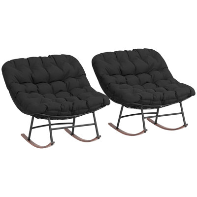 Outdoor Rocking Chair Set of 2, Oversized Rocking Papasan Chairs with Cushions, Steel Frame, Comfy Rockers for Patio Porch Lawn Garden,