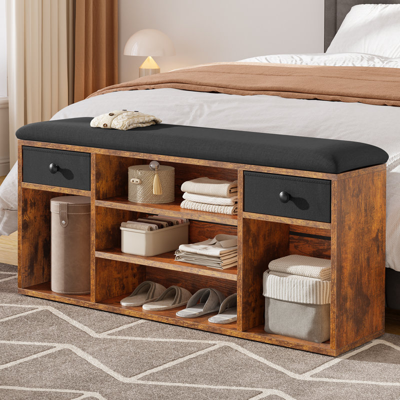8 Pair Shoe Storage Bench, Brown/Black