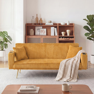 74 inch straight corduroy sofa bed with pillows