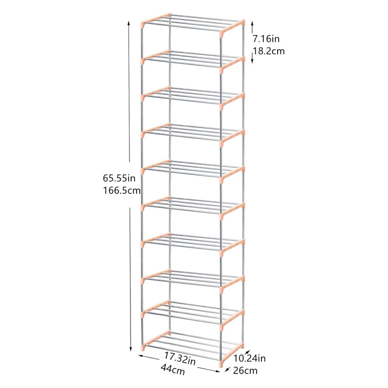 Stackable Shoe Rack For Entryway, Hallway, And Closet - Space-Saving Storage And Organization Solution, Stainless Steel/Pink