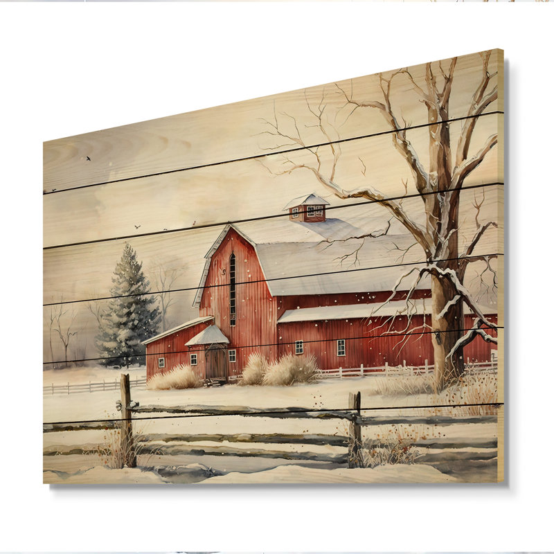 Perignier de Calanque rouge calme en hiver II - reproduction non encadrée sur bois, H 16 po x l 32 po x P 1 po