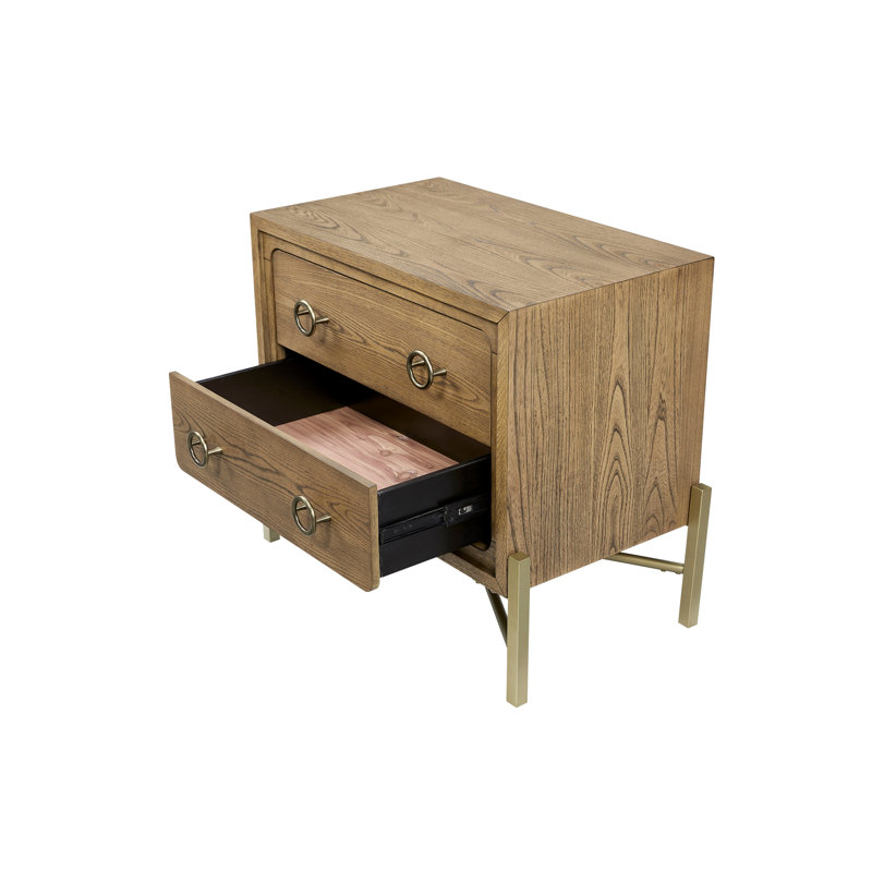 Table de chevet avec 2 tiroirs et latte brune au design magnifique, en bois massif et style moderne