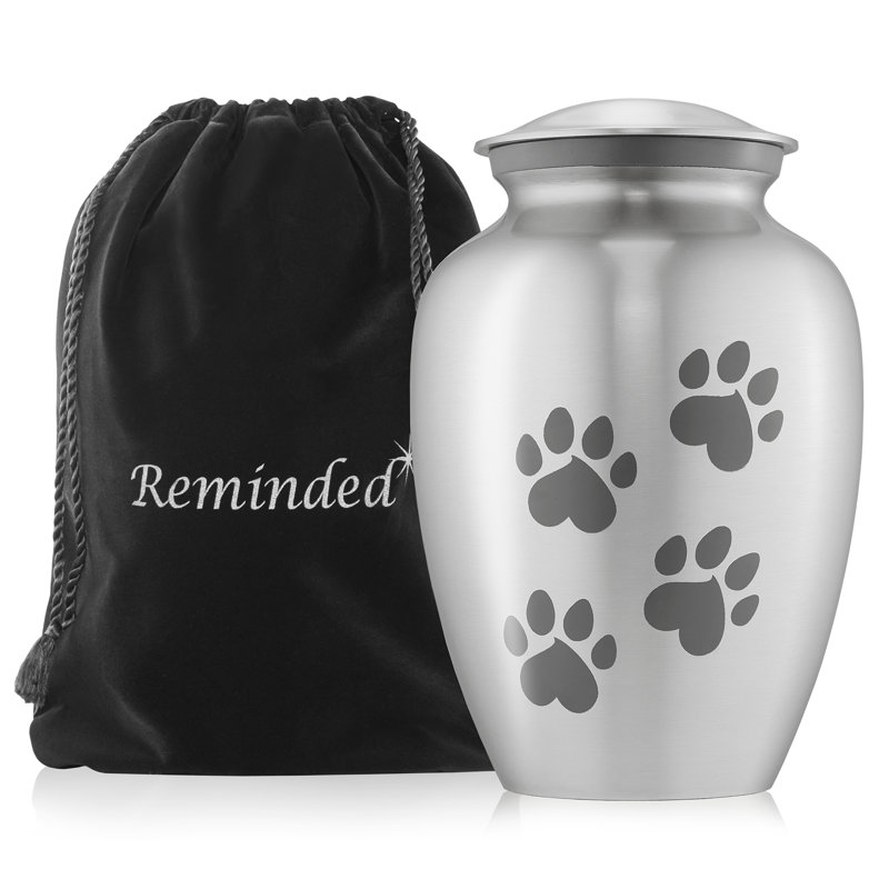 Large Silver Brass Paw Print Pet Urn